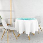 Beyaz Zeminde Yeşil Renkli Su Yosunu Desenli Dijital Baskılı Modern Yuvarlak Masa Örtüsü - Çap 140cm Realhomes