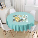 Renkli Zeminde Sincap Desenli Dijital Baskılı Modern Yuvarlak Masa Örtüsü - Çap 140cm Realhomes