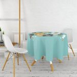 Renkli Zeminde Sincap Desenli Dijital Baskılı Modern Yuvarlak Masa Örtüsü - Çap 140cm Realhomes