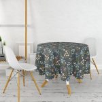 - MasaYuv-7252-Gorsel2 - Realhomes  Siyah Zemin Üzerinde Rengarenk Çiçek Desenli Yuvarlak Masa Örtüsü - Çap 140cm Realhomes