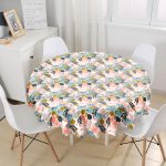 - MasaYuv-7253-Gorsel1 - Realhomes  Pudra Zemin Üzerinde Onedraw Çizimli Yaprak Desenli Yuvarlak Masa Örtüsü - Çap 140cm Realhomes