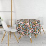 - MasaYuv-7255-Gorsel2 - Realhomes Siyah Zemin Üzerinde Rengarenk Çiçek Desenli Yuvarlak Masa Örtüsü - Çap 140cm Realhomes