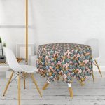 Siyah Zemin Üzerinde Rengarenk Çiçek Desenli Yuvarlak Masa Örtüsü - Çap 140cm Realhomes