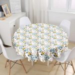- MasaYuv-7261-Gorsel1 - Realhomes  Beyaz Zeminde Rengarenk Çiçek Desenli Dijital Baskılı Modern Yuvarlak Masa Örtüsü - Çap 140cm Realhomes