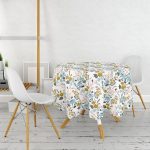 - MasaYuv-7261-Gorsel2 - Realhomes  Beyaz Zeminde Rengarenk Çiçek Desenli Dijital Baskılı Modern Yuvarlak Masa Örtüsü - Çap 140cm Realhomes
