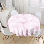 - MasaYuv-7272-Gorsel1 - Realhomes  Pembe Zemin Üzerinde Sarmaşık Desenli Dijital Baskılı Modern Yuvarlak Masa Örtüsü - Çap 140cm Realhomes