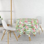 - MasaYuv-728-Gorsel2 - Realhomes  Flamingo Desen Dijital Baskılı Modern Yuvarlak Masa Örtüsü - Çap 140cm Realhomes