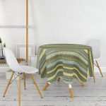 Hardal Zeminli Renkli Çizgi Desenli Dijital Baskılı Modern Yuvarlak Masa Örtüsü - Çap 140cm Realhomes