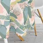 - MasaYuv-7315-Gorsel3 - Realhomes  Soft Renkli Zemin Üzerinde Onedraw Çizimli Yaprak Motifli Yuvarlak Masa Örtüsü - Çap 140cm Realhomes