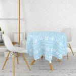- MasaYuv-7316-Gorsel2 - Realhomes Mavi Zemin Üzerinde Kartanesi Motifli Dijital Baskılı Modern Yuvarlak Masa Örtüsü - Çap 140cm Realhomes