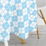 Mavi Zemin Üzerinde Kare Desenli Dijital Baskılı Modern Yuvarlak Masa Örtüsü - Çap 140cm Realhomes