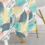 - MasaYuv-7323-Gorsel3 - Realhomes Beyaz Zeminli Renkli Yaprak Desenli Dijital Baskılı Modern Yuvarlak Masa Örtüsü - Çap 140cm Realhomes