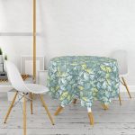 Renkli Zemin Üzerinde Onedraw Çizimli Yaprak Motifli Yuvarlak Masa Örtüsü - Çap 140cm Realhomes