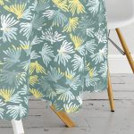 Renkli Zemin Üzerinde Onedraw Çizimli Yaprak Motifli Yuvarlak Masa Örtüsü - Çap 140cm Realhomes