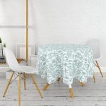 Beyaz Zeminli Su Yeşili Çizgili Dijital Baskılı Modern Yuvarlak Masa Örtüsü - Çap 140cm Realhomes