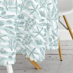 Beyaz Zeminli Su Yeşili Çizgili Dijital Baskılı Modern Yuvarlak Masa Örtüsü - Çap 140cm Realhomes