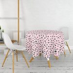 Renkli Zeminli Siyah Puantiye Desenli Dijital Baskılı Modern Yuvarlak Masa Örtüsü - Çap 140cm Realhomes