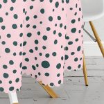 Renkli Zeminli Siyah Puantiye Desenli Dijital Baskılı Modern Yuvarlak Masa Örtüsü - Çap 140cm Realhomes