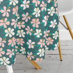 Renkli Zemin Üzerinde Yaprak Motifli Dijital Baskılı Modern Yuvarlak Masa Örtüsü - Çap 140cm Realhomes