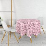 Siyah Zemin Üzerinde Pembe Renkli Puantiye Desenli Modern Yuvarlak Masa Örtüsü - Çap 140cm Realhomes