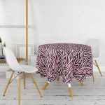 Siyah Zeminli Pembe Renkli Çizim Dijital Baskılı Modern Yuvarlak Masa Örtüsü - Çap 140cm Realhomes