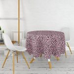 - MasaYuv-7367-Gorsel2 - Realhomes Siyah Zeminli Pembe Renkli Çizim Dijital Baskılı Modern Yuvarlak Masa Örtüsü - Çap 140cm Realhomes