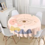 - MasaYuv-7369-Gorsel1 - Realhomes Pastel Renkli Zeminli Onedraw Çizimli Dijital Baskılı Modern Yuvarlak Masa Örtüsü - Çap 140cm Realhomes