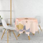 - MasaYuv-7369-Gorsel2 - Realhomes Pastel Renkli Zeminli Onedraw Çizimli Dijital Baskılı Modern Yuvarlak Masa Örtüsü - Çap 140cm Realhomes