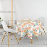 - MasaYuv-7386-Gorsel2 - Realhomes Hardal Zemin Üzerinde Onedraw Çizimli Oval Desenler Yuvarlak Masa Örtüsü - Çap 140cm Realhomes