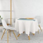 - MasaYuv-7388-Gorsel2 - Realhomes  Renkli Zemin Üzerinde Onedraw Çizimli Oval Desenli Modern Yuvarlak Masa Örtüsü - Çap 140cm Realhomes