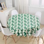 Yeşil Zeminde Yaprak Desenli Dijital Baskılı Modern Yuvarlak Masa Örtüsü - Çap 140cm Realhomes