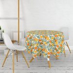 - MasaYuv-7401-Gorsel2 - Realhomes Renkli Zeminde Onedraw Çizimli Limon Desenli Dijital Baskılı Modern Yuvarlak Masa Örtüsü - Çap 140cm Realhomes