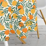 - MasaYuv-7401-Gorsel3 - Realhomes Renkli Zeminde Onedraw Çizimli Limon Desenli Dijital Baskılı Modern Yuvarlak Masa Örtüsü - Çap 140cm Realhomes