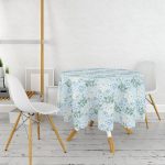 Rengarenk Zeminde Onedraw Çizimli Çiçek Desenli Dijital Baskılı Modern Yuvarlak Masa Örtüsü - Çap 140cm Realhomes