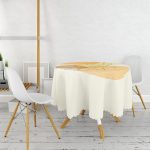 Renkli Zeminde Onedraw Çizimli Yaprak Desenli Dijital Baskılı Modern Yuvarlak Masa Örtüsü - Çap 140cm Realhomes