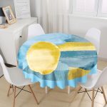 Renkli Zeminde Oval Çizimli Dijital Baskılı Modern Yuvarlak Masa Örtüsü - Çap 140cm Realhomes