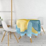 Renkli Zeminde Oval Çizimli Dijital Baskılı Modern Yuvarlak Masa Örtüsü - Çap 140cm Realhomes