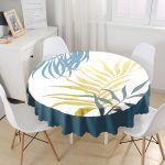 Beyaz Zeminde Renkli Yaprak Desenli Dijital Baskılı Modern Yuvarlak Masa Örtüsü - Çap 140cm Realhomes