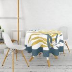 Beyaz Zeminde Renkli Yaprak Desenli Dijital Baskılı Modern Yuvarlak Masa Örtüsü - Çap 140cm Realhomes