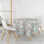 Renkli Zeminli Yaprak Desenli Dijital Baskılı Modern Yuvarlak Masa Örtüsü - Çap 140cm Realhomes