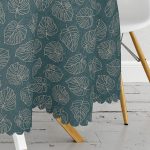 Siyah Zeminli Gold Çizgili Yaprak Desenli Yuvarlak Masa Örtüsü - Çap 140cm Realhomes