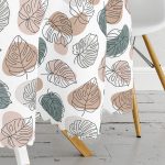 Beyaz Zeminli Onedraw Çizimli Yaprak Motifli Dijital Baskılı Modern Yuvarlak Masa Örtüsü - Çap 140cm Realhomes