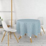 - MasaYuv-7505-Gorsel2 - Realhomes  Renkli Zeminli Beyaz Puantiyeli Dijital Baskılı Modern Yuvarlak Masa Örtüsü - Çap 140cm Realhomes