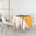 - MasaYuv-7518-Gorsel2 - Realhomes  Renkli Zeminli Onedraw Çizimli Yaprak Desenli Dijital Baskılı Modern Yuvarlak Masa Örtüsü - Çap 140cm Realhomes