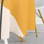 - MasaYuv-7518-Gorsel3 - Realhomes  Renkli Zeminli Onedraw Çizimli Yaprak Desenli Dijital Baskılı Modern Yuvarlak Masa Örtüsü - Çap 140cm Realhomes