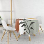 - MasaYuv-7519-Gorsel2 - Realhomes Renkli Zeminli Onedraw Çizimli Yaprak Desenli Dijital Baskılı Modern Yuvarlak Masa Örtüsü - Çap 140cm Realhomes