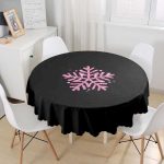 Siyah Zeminli Pembe Renkli Kartanesi Desenli Dijital Baskılı Modern Yuvarlak Masa Örtüsü - Çap 140cm Realhomes