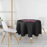 Siyah Zeminli Pembe Renkli Kartanesi Desenli Dijital Baskılı Modern Yuvarlak Masa Örtüsü - Çap 140cm Realhomes