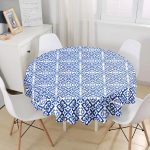 Beyaz Zeminli Çini Desenli Dijital Baskılı Modern Yuvarlak Masa Örtüsü - Çap 140cm Realhomes
