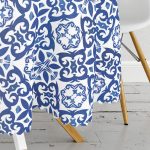 Beyaz Zeminli Çini Desenli Dijital Baskılı Modern Yuvarlak Masa Örtüsü - Çap 140cm Realhomes